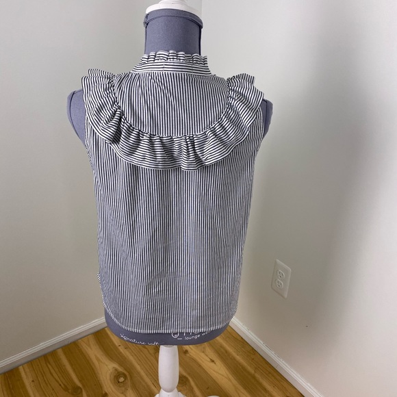 Passport blue white stripe ruffle button down top - Picture 2 of 3